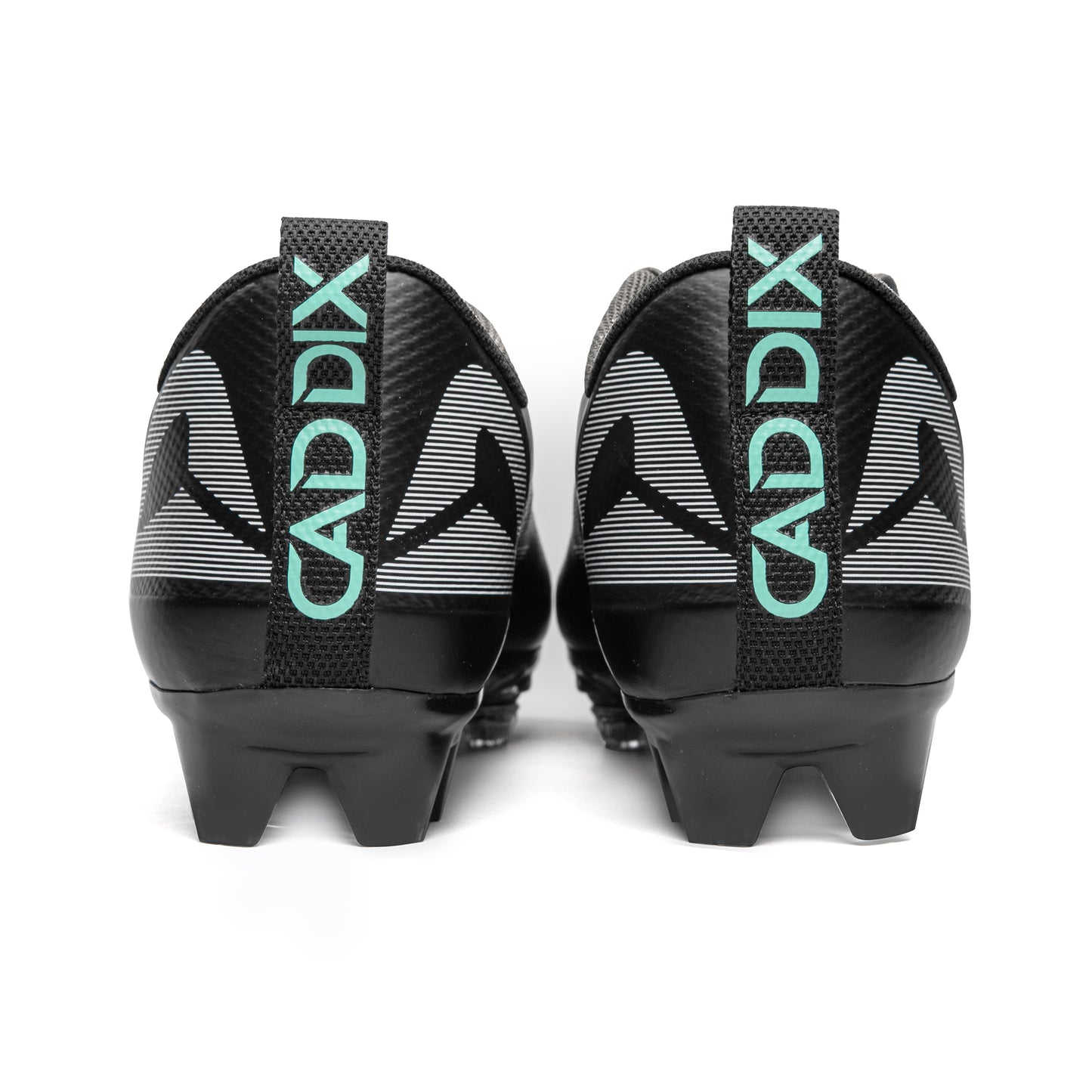 Back of Caddix SmartStuds low cut football lacrosse cleats for knee injury prevention in black