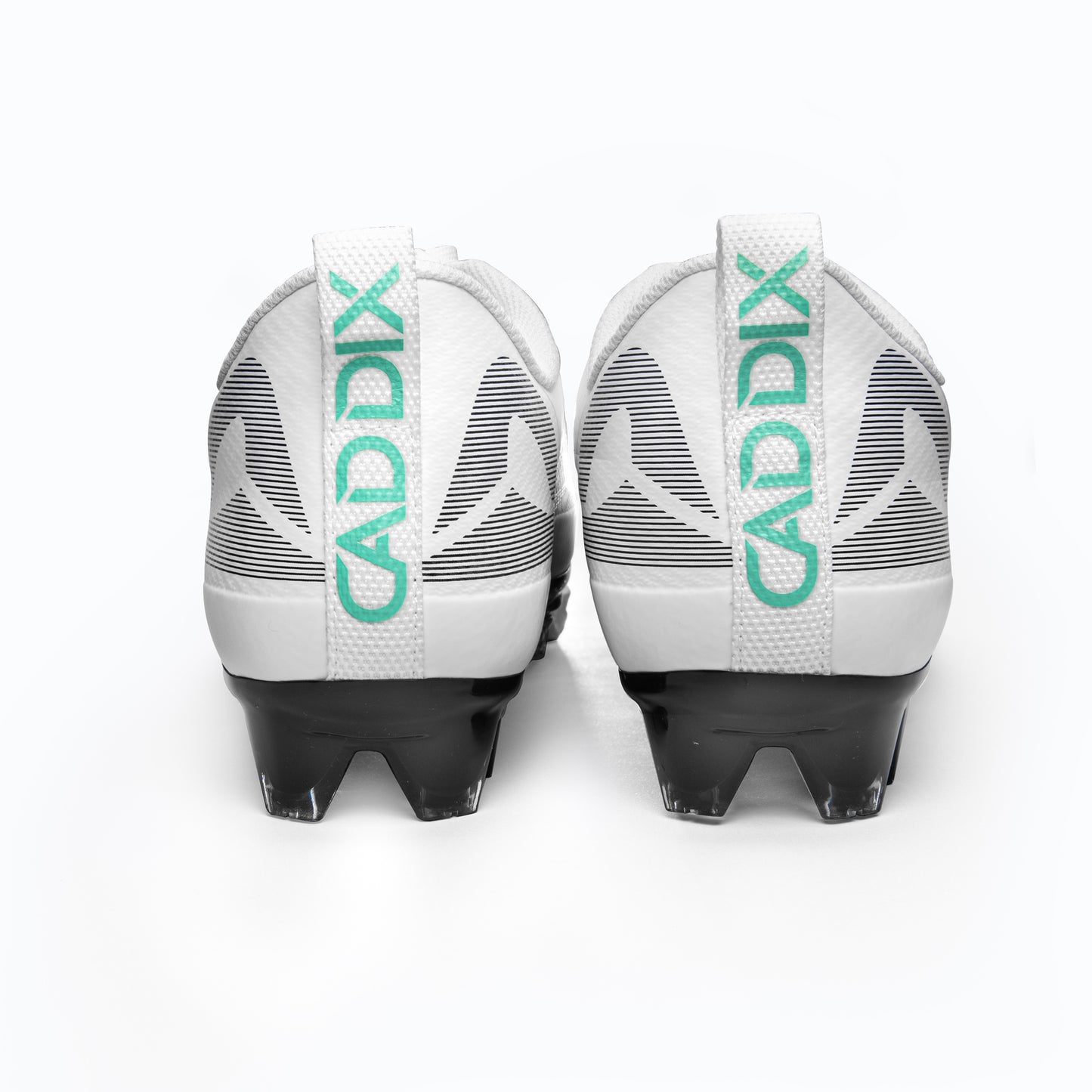 Back of Caddix SmartStuds low cut football lacrosse cleats for knee injury prevention in black white