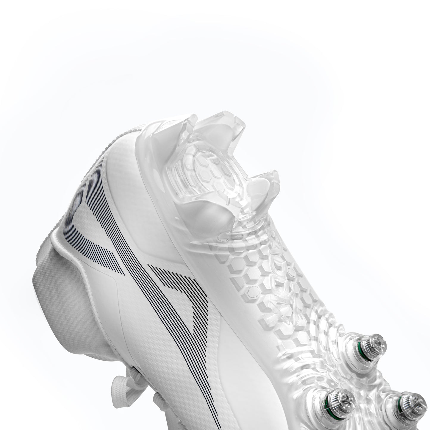 Heel of Caddix SmartStuds mid cut football lacrosse cleats for knee injury prevention in white