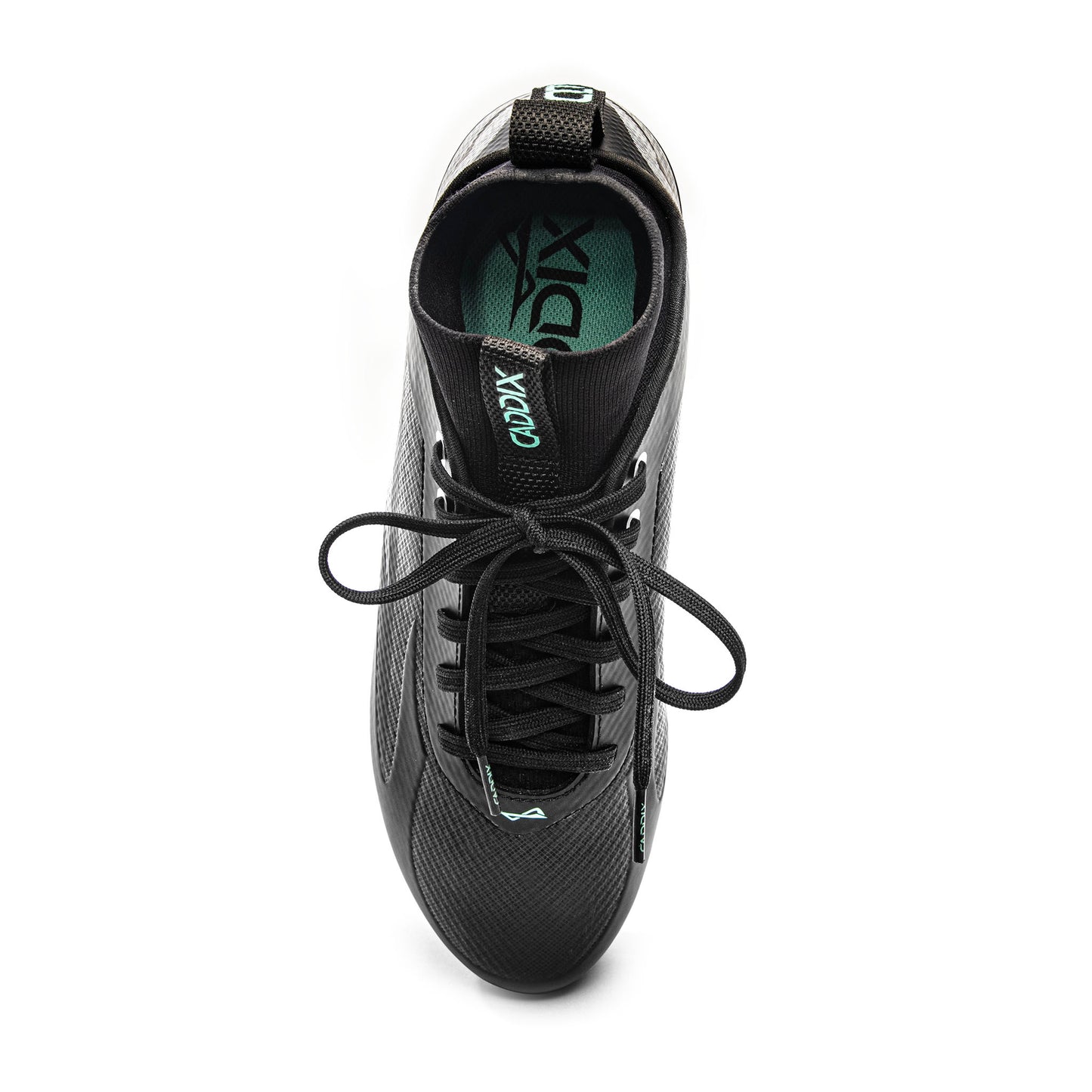 Top of Caddix SmartStuds mid cut football lacrosse cleats for knee injury prevention in black