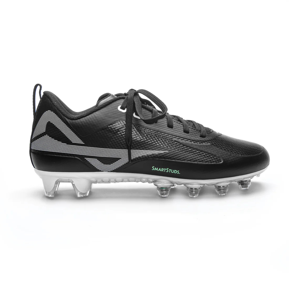 Caddix SmartStuds low cut football lacrosse cleats for knee injury prevention in black white