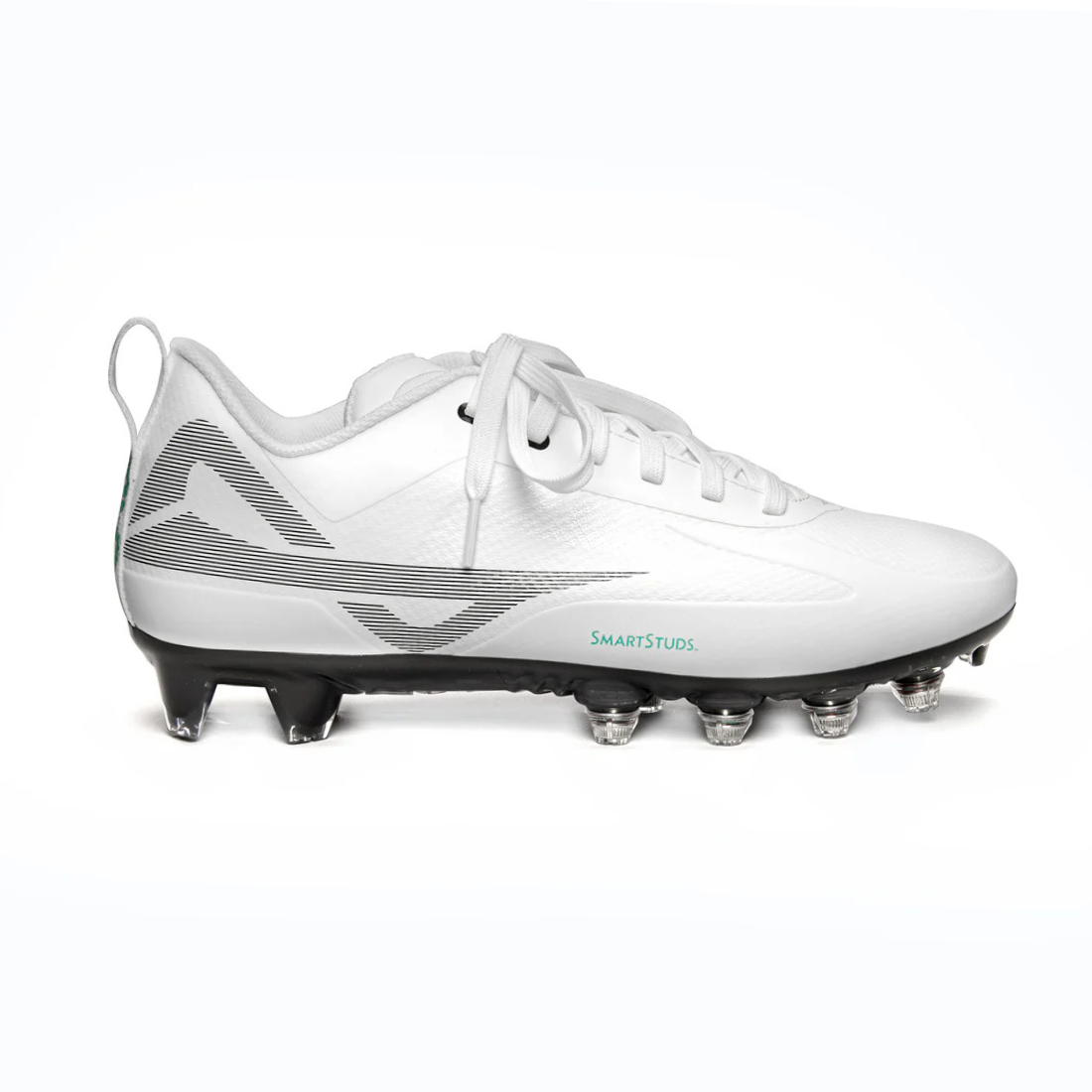 Caddix SmartStuds low cut football lacrosse cleats for knee injury prevention in white black