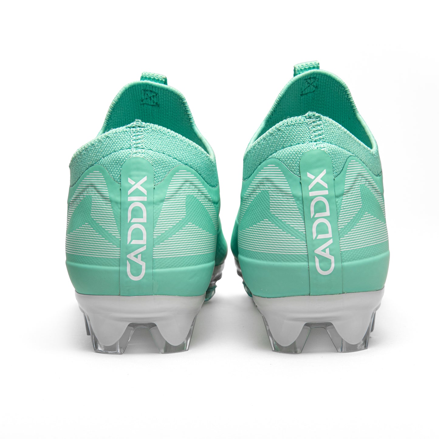 Back of Forefoot of Caddix SmartStuds low cut women's soccer lacrosse cleats for knee injury prevention in teal white