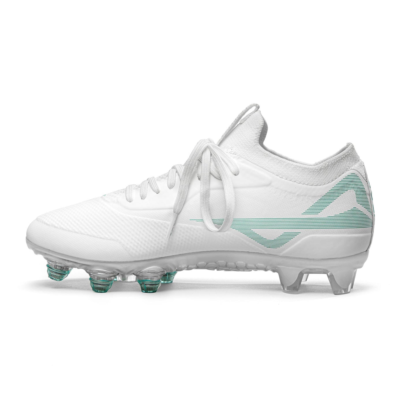 Medial side of Caddix SmartStuds low cut women's soccer lacrosse cleats for knee injury prevention in white
